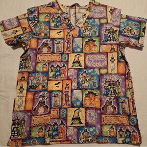 Halloween womens size Large scrub top VGUC